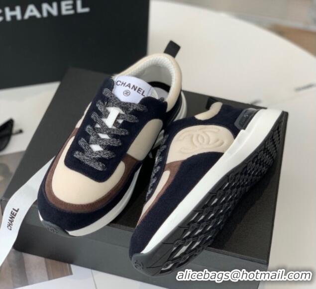 Feminine Chanel Fabric & Suede Sneakers Black/Apricot 082454