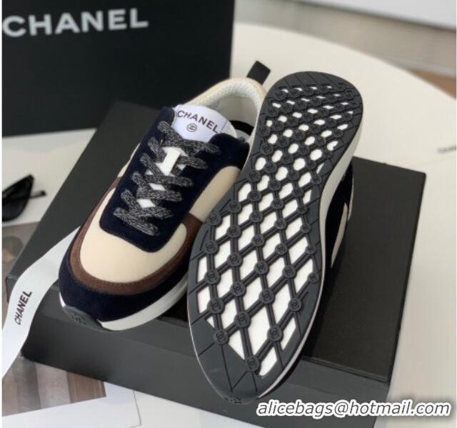 Feminine Chanel Fabric & Suede Sneakers Black/Apricot 082454