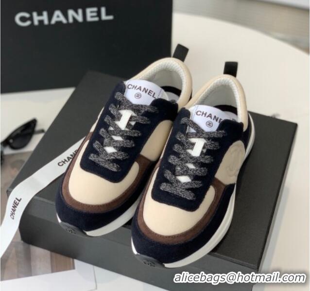 Feminine Chanel Fabric & Suede Sneakers Black/Apricot 082454