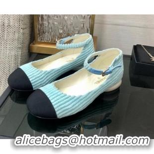 Top Grade Chanel Corduroy Mary Janes Ballerinas G39281 Light Blue