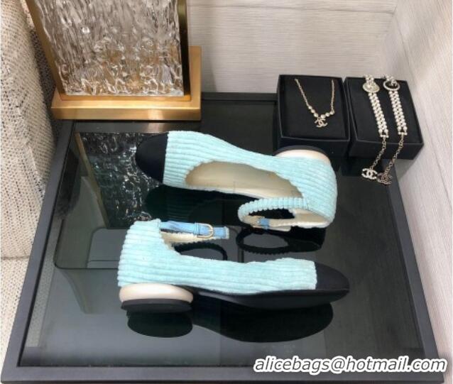 Top Grade Chanel Corduroy Mary Janes Ballerinas G39281 Light Blue