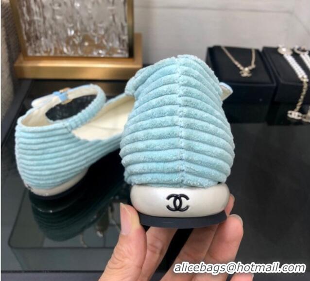 Top Grade Chanel Corduroy Mary Janes Ballerinas G39281 Light Blue