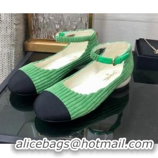 Discount Chanel Corduroy Mary Janes Ballerinas G39281 Grass Green