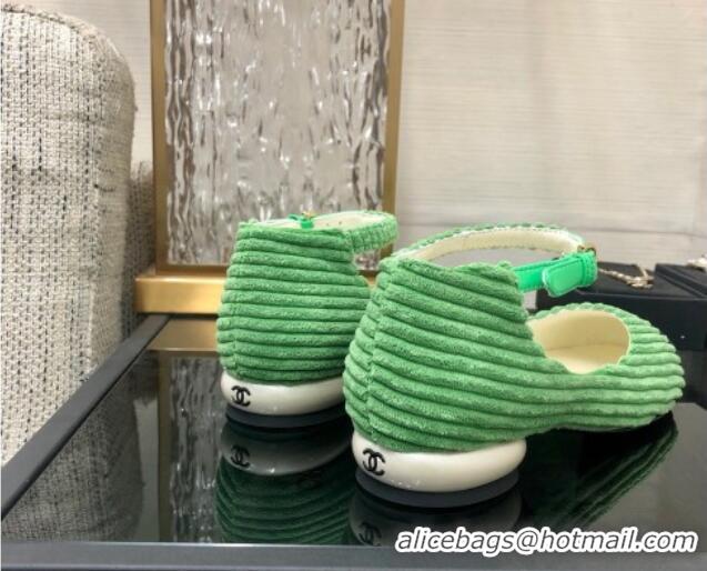 Discount Chanel Corduroy Mary Janes Ballerinas G39281 Grass Green