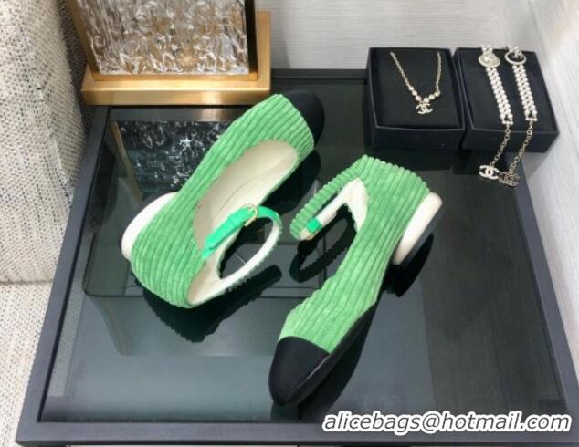 Discount Chanel Corduroy Mary Janes Ballerinas G39281 Grass Green