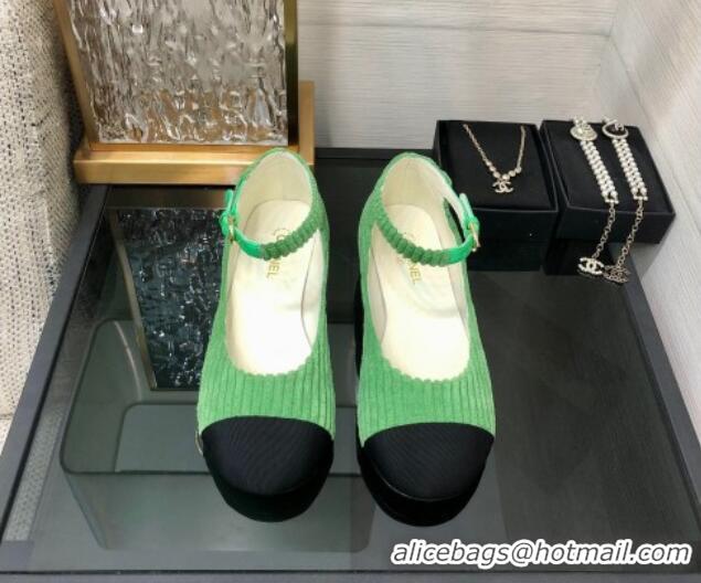 Discount Chanel Corduroy Mary Janes Ballerinas G39281 Grass Green