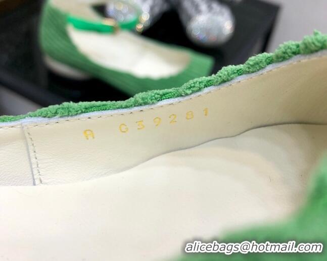 Discount Chanel Corduroy Mary Janes Ballerinas G39281 Grass Green