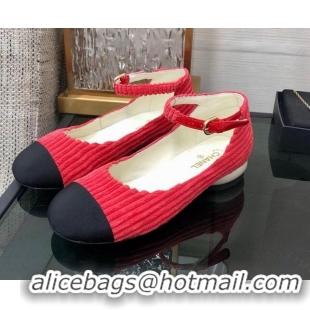 Best Product Chanel Corduroy Mary Janes Ballerinas G39281 Red