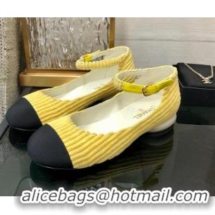 New Style Chanel Corduroy Mary Janes Ballerinas G39281 Yellow