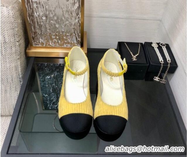 New Style Chanel Corduroy Mary Janes Ballerinas G39281 Yellow