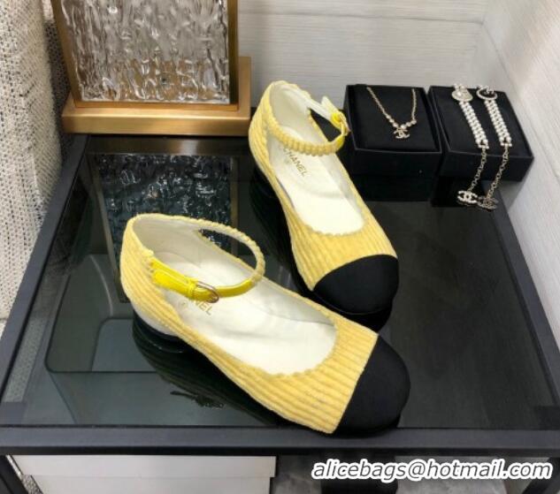 New Style Chanel Corduroy Mary Janes Ballerinas G39281 Yellow