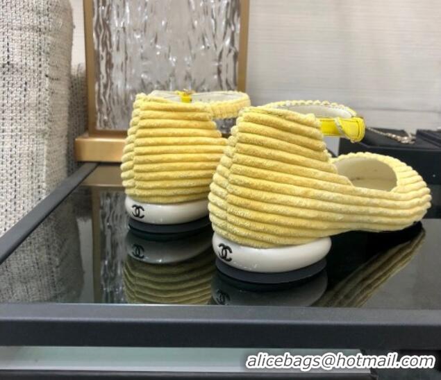 New Style Chanel Corduroy Mary Janes Ballerinas G39281 Yellow