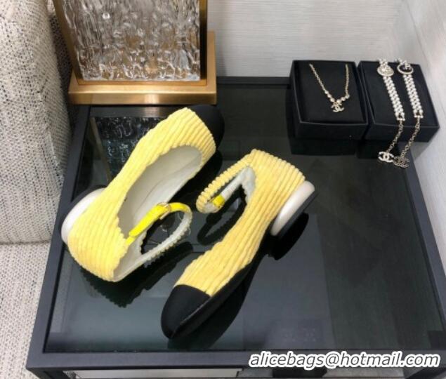 New Style Chanel Corduroy Mary Janes Ballerinas G39281 Yellow