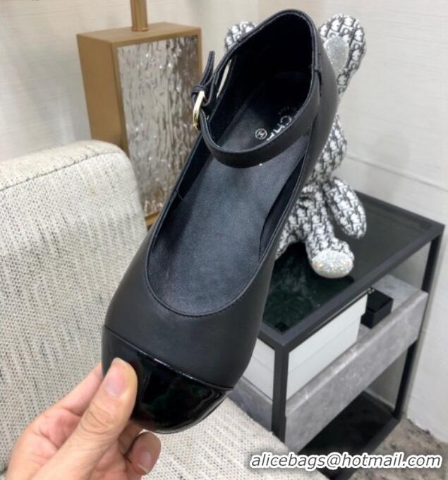 Duplicate Chanel Calfskin Mary Janes Ballerinas G39281 Black