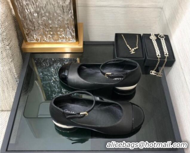 Duplicate Chanel Calfskin Mary Janes Ballerinas G39281 Black