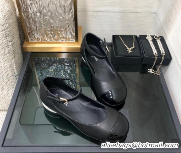 Duplicate Chanel Calfskin Mary Janes Ballerinas G39281 Black