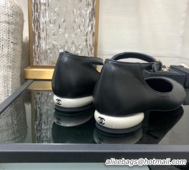 Duplicate Chanel Calfskin Mary Janes Ballerinas G39281 Black