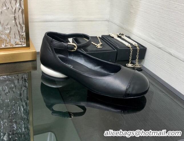 Duplicate Chanel Calfskin Mary Janes Ballerinas G39281 Black