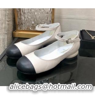 Best Price Chanel Calfskin Mary Janes Ballerinas G39281 White