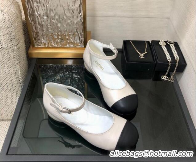 Best Price Chanel Calfskin Mary Janes Ballerinas G39281 White