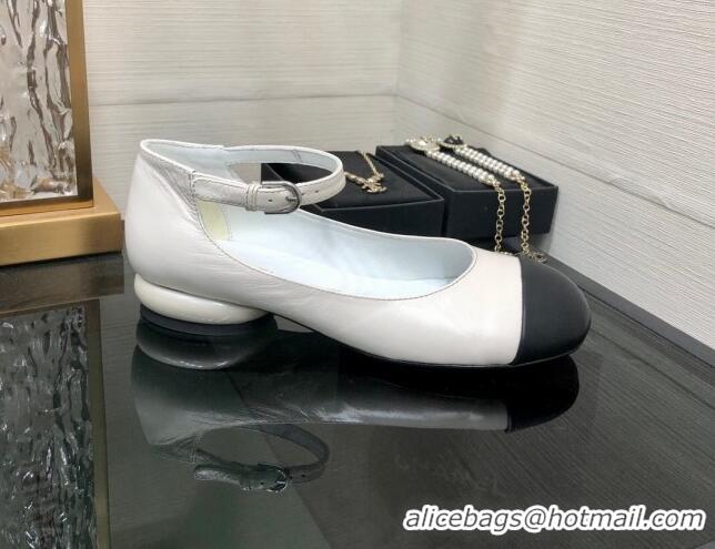 Best Price Chanel Calfskin Mary Janes Ballerinas G39281 White