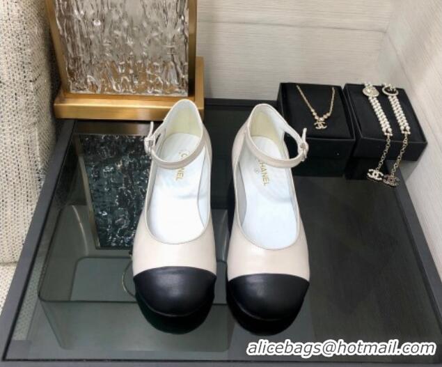 Best Price Chanel Calfskin Mary Janes Ballerinas G39281 White