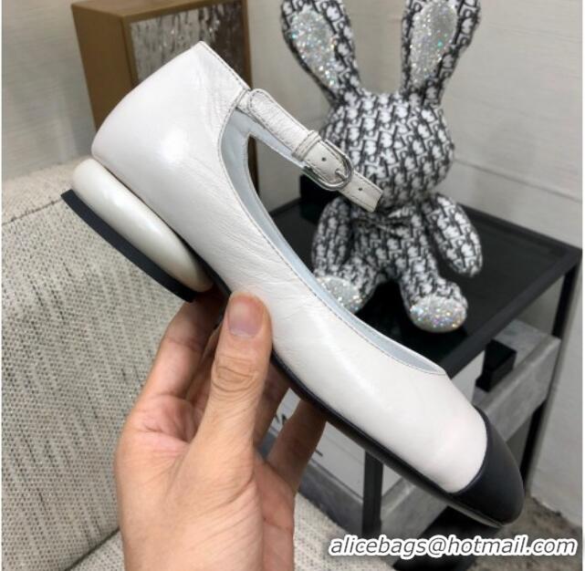 Best Price Chanel Calfskin Mary Janes Ballerinas G39281 White