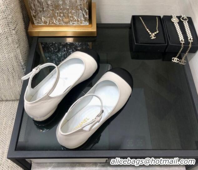 Best Price Chanel Calfskin Mary Janes Ballerinas G39281 White