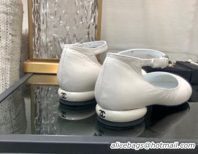 Best Price Chanel Calfskin Mary Janes Ballerinas G39281 White