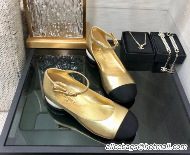 Good Product Chanel Calfskin Mary Janes Ballerinas G39281 Gold