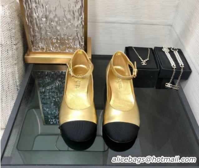 Good Product Chanel Calfskin Mary Janes Ballerinas G39281 Gold