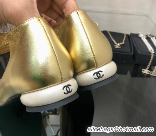 Good Product Chanel Calfskin Mary Janes Ballerinas G39281 Gold