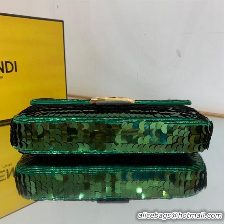 Top Quality Fendi FF Baguette Gold Metal Sequin Embroidery Bag 2017 Green