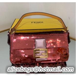 Well Crafted Fendi FF Baguette Gold Metal Sequin Embroidery Bag 2017 Wine