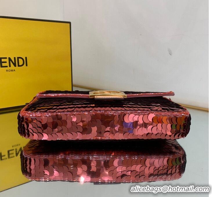 Well Crafted Fendi FF Baguette Gold Metal Sequin Embroidery Bag 2017 Wine