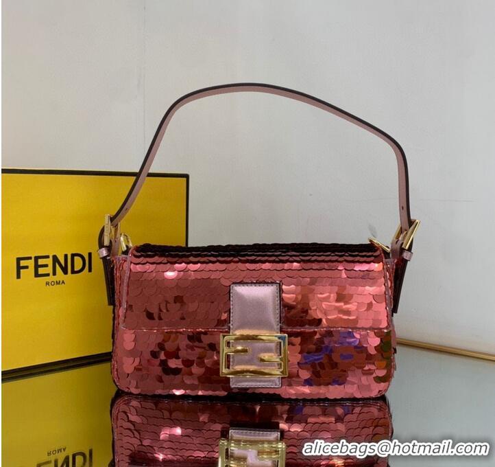 Well Crafted Fendi FF Baguette Gold Metal Sequin Embroidery Bag 2017 Wine