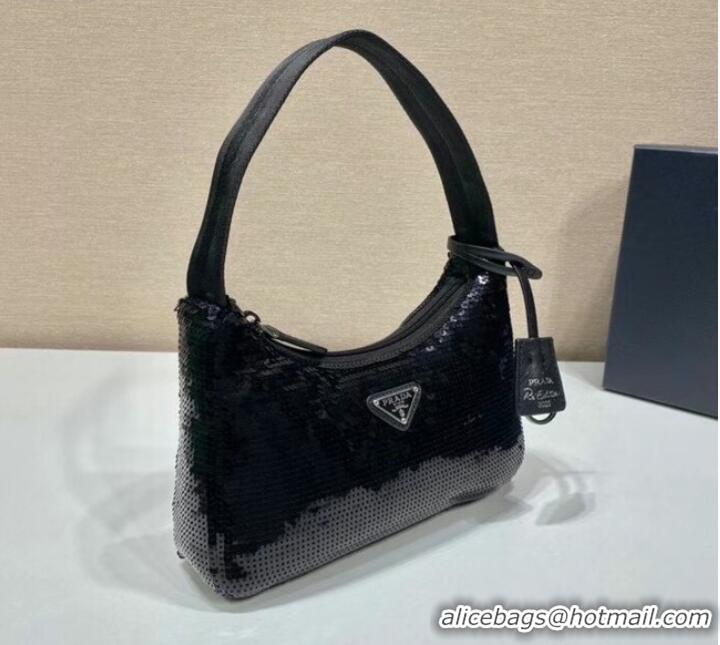 Buy Grade Prada Re-Edition 2000 sequined Re-Nylon mini-bag 1BC515 black