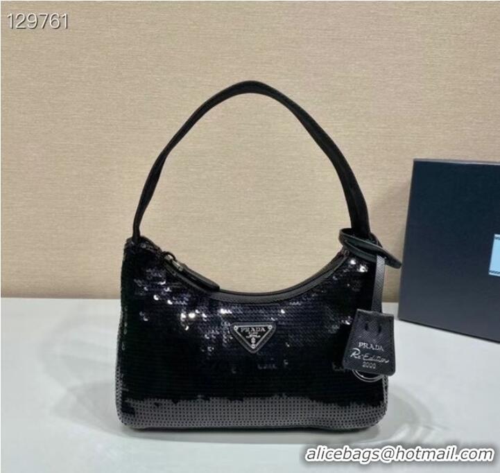 Buy Grade Prada Re-Edition 2000 sequined Re-Nylon mini-bag 1BC515 black