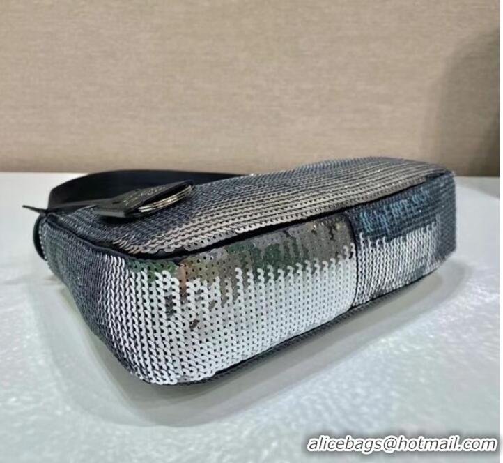 Top Quality Prada Re-Edition 2000 sequined Re-Nylon mini-bag 1BC515 silver