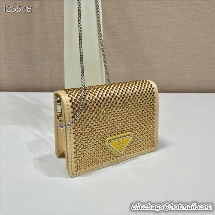 Inexpensive Prada Crystal-studded card holder with shoulder strap 1MR024 yellow