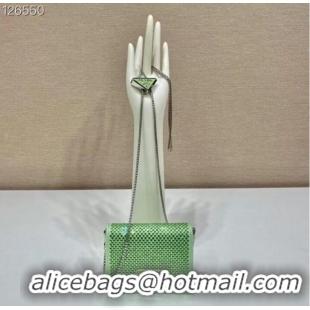 Promotional Prada Crystal-studded card holder with shoulder strap 1MR024 green