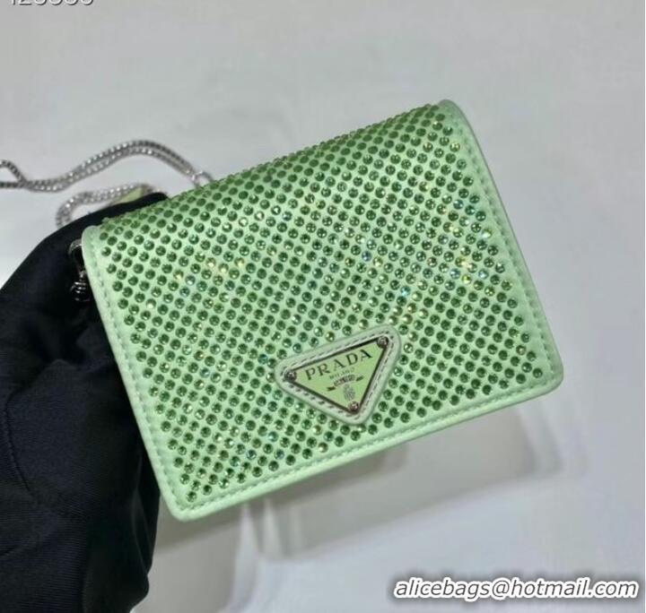 Promotional Prada Crystal-studded card holder with shoulder strap 1MR024 green