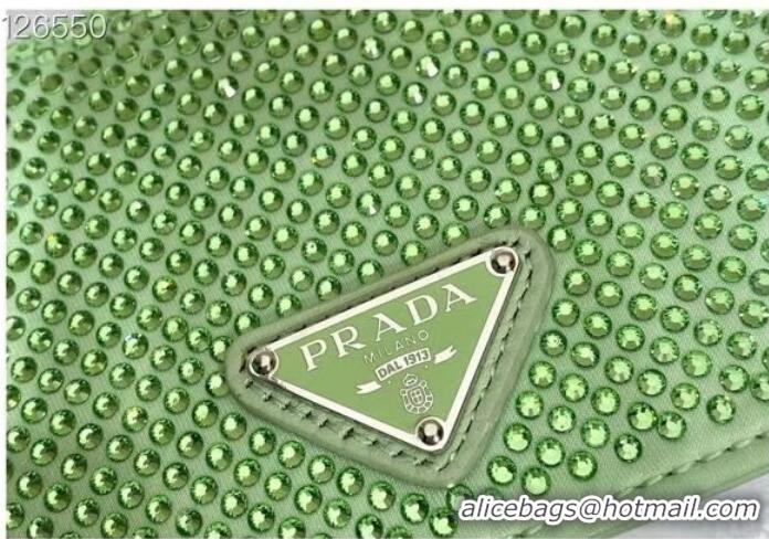 Promotional Prada Crystal-studded card holder with shoulder strap 1MR024 green