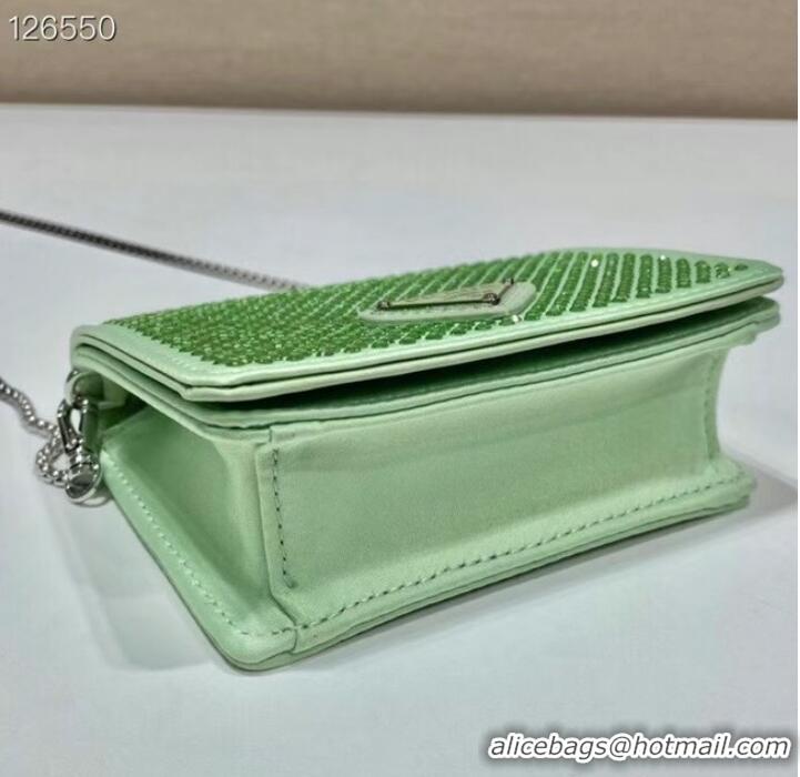 Promotional Prada Crystal-studded card holder with shoulder strap 1MR024 green