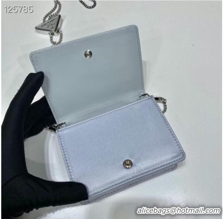 Reasonable Price Prada Crystal-studded card holder with shoulder strap 1MR024 silver