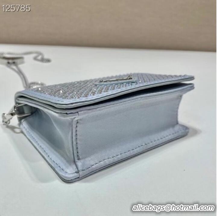 Reasonable Price Prada Crystal-studded card holder with shoulder strap 1MR024 silver