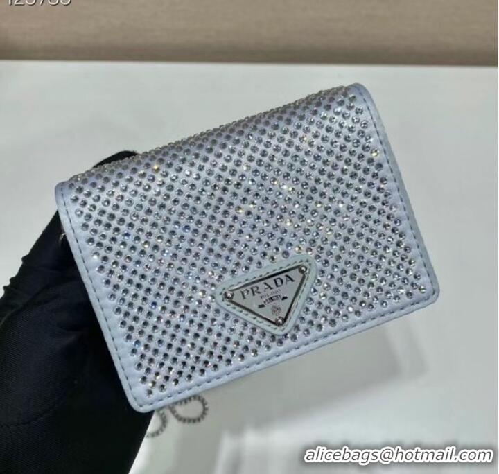 Reasonable Price Prada Crystal-studded card holder with shoulder strap 1MR024 silver