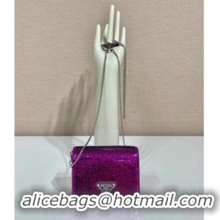 Well Crafted Prada Crystal-studded card holder with shoulder strap 1MR024 Purplish