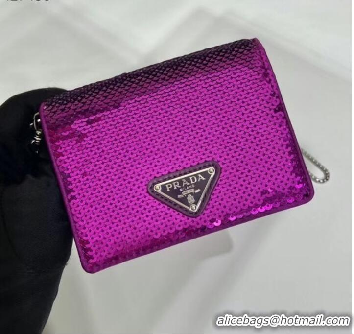 Well Crafted Prada Crystal-studded card holder with shoulder strap 1MR024 Purplish