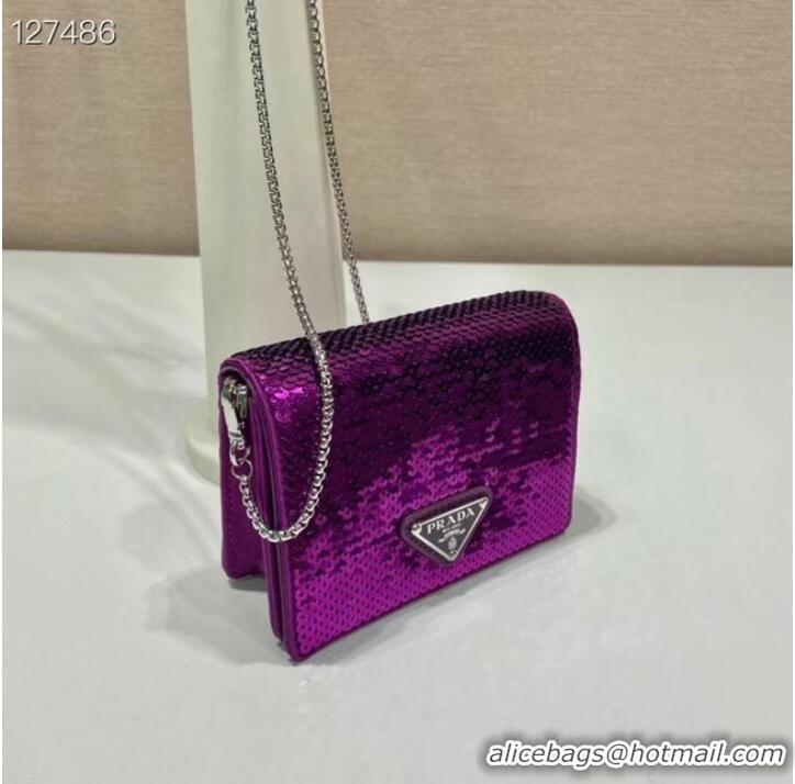 Well Crafted Prada Crystal-studded card holder with shoulder strap 1MR024 Purplish